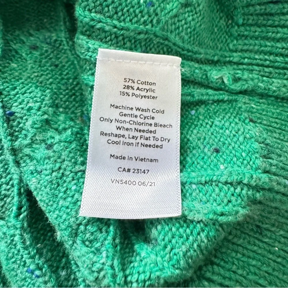 Talbots Green Cable Knit Sweater Women’s XL Crewneck Button Cuff